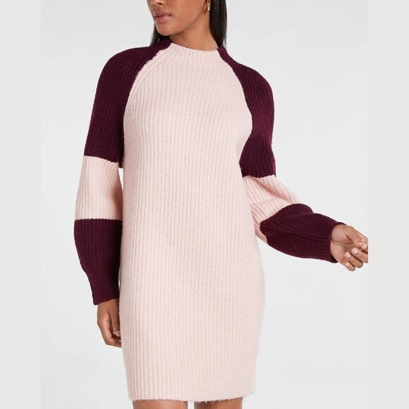 Express Women's Colorblock Mock Neck Shift Sweater Dress - S - Picture 1 of 7